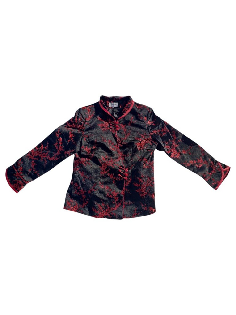 Asian Black and Red Chinese Style Embroidered Jacket Shirt Top Size Large